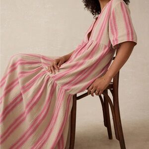 NWT Faherty Dune Cotton Gauze Wesley Dress - Cocoa Reef Stripe XXS